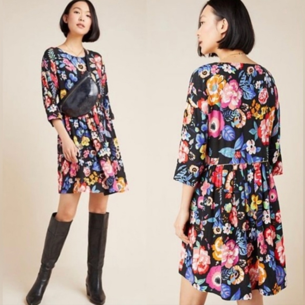 Anthropologie Maeve Magnolia Floral Printed Dress SzS